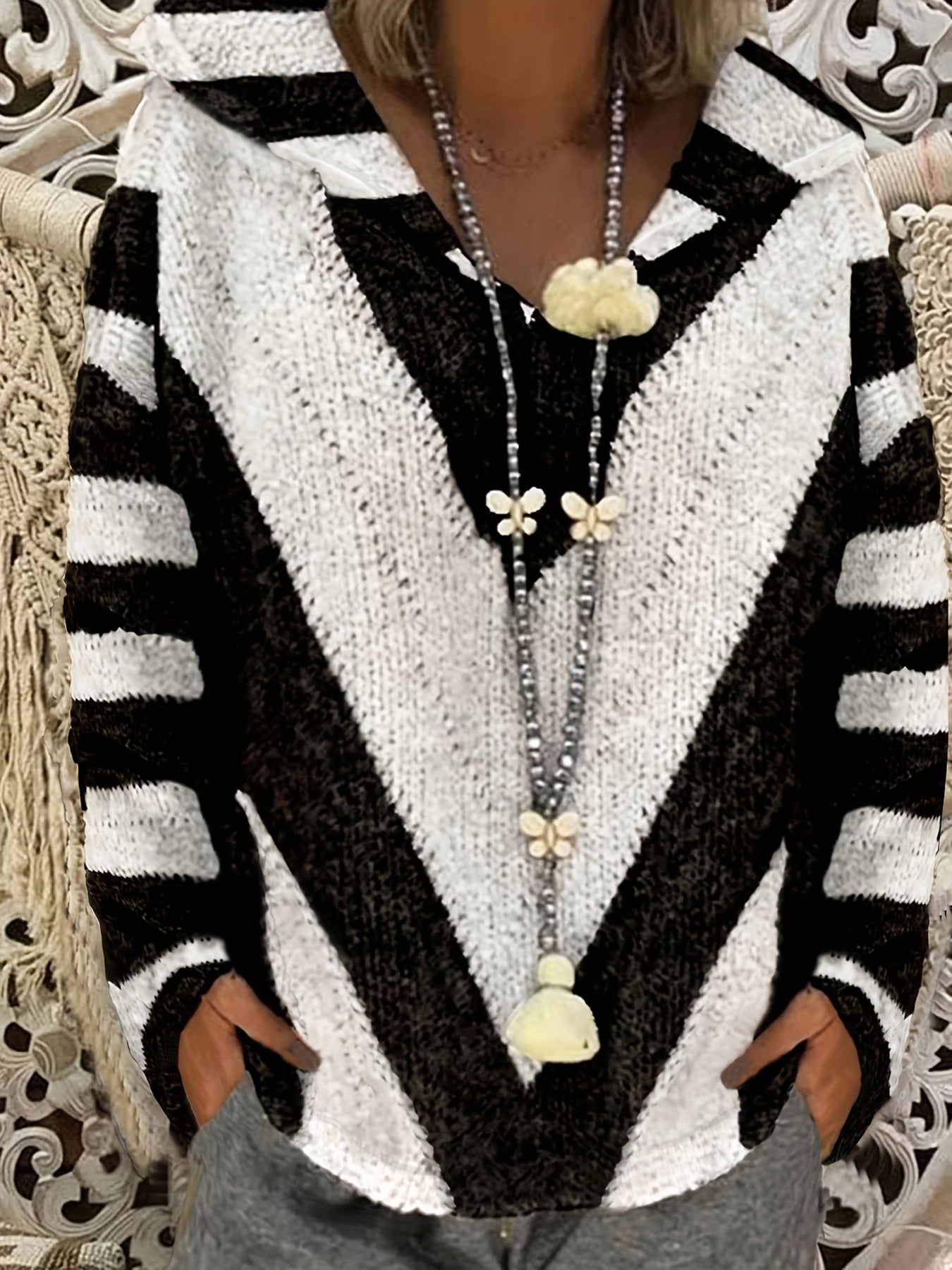 Striped Long Sleeve Stretch Hooded Jumper