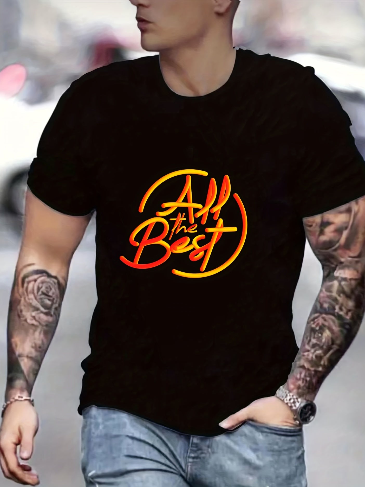 Men's Graphic Crew Neck Active T-Shirt for Summer
