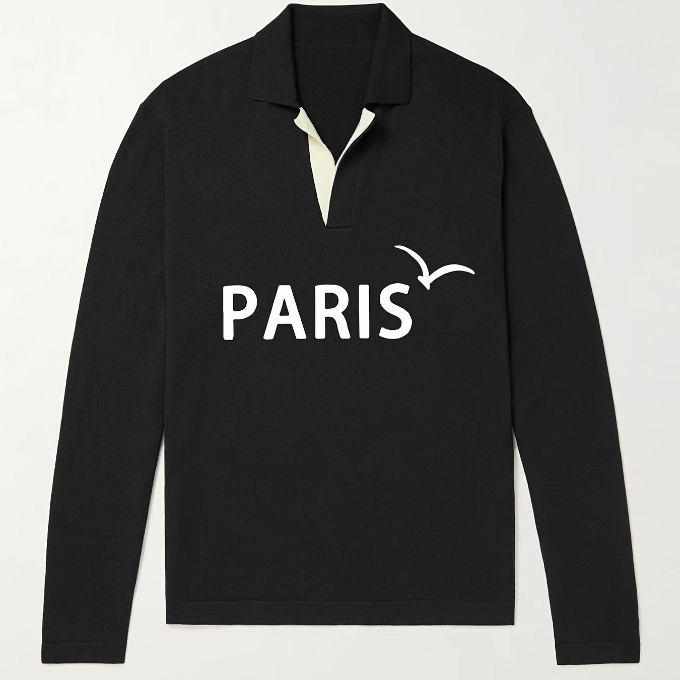 Paris Pattern Knit Polo Shirt Men's Casual Lapel Pullover Sweater