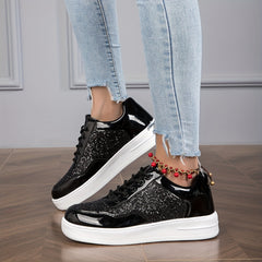 Sequins Decor Low Sneakers Round Toe Skate Shoes