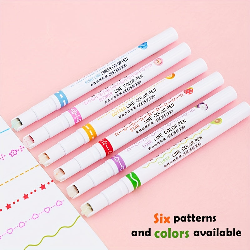 Colored Curve Pens Set of 6 Highlighters Fine Lines for Note Taking