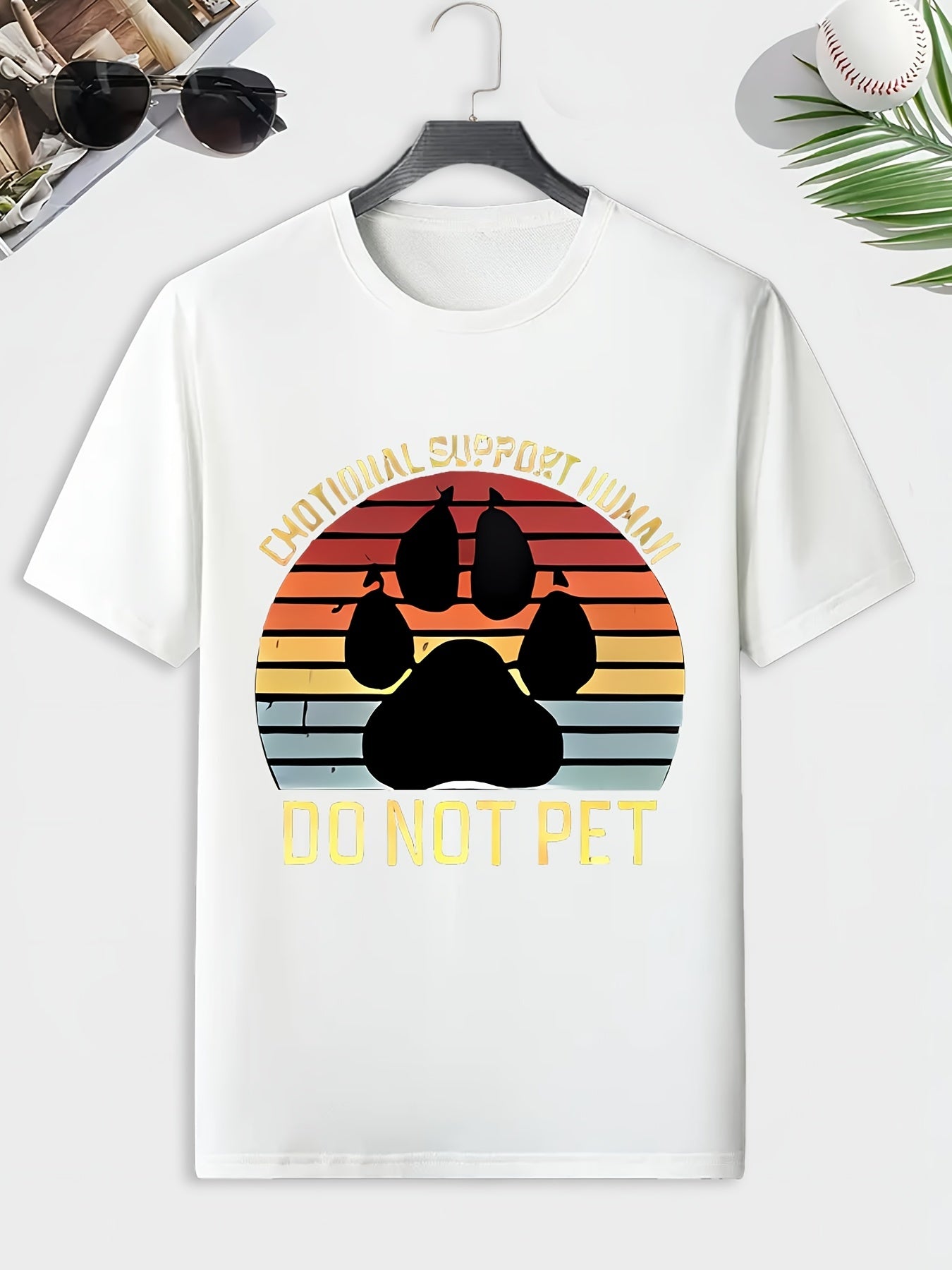Men's Paw Print T shirt Active Comfy Slightly Stretch Crew Neck Tee