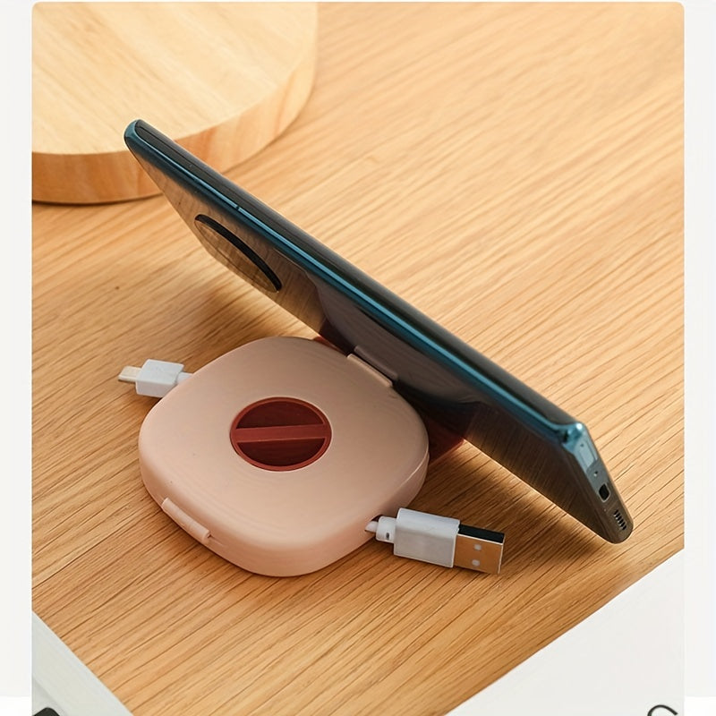 Portable Data Cable Storage Box with Phone Holder