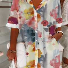 Women's Floral Half Sleeve Polo Neck Blouse