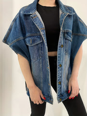 Loose Fit Denim Jackets Single Breasted Button Flap Pockets Lapel Denim Coats