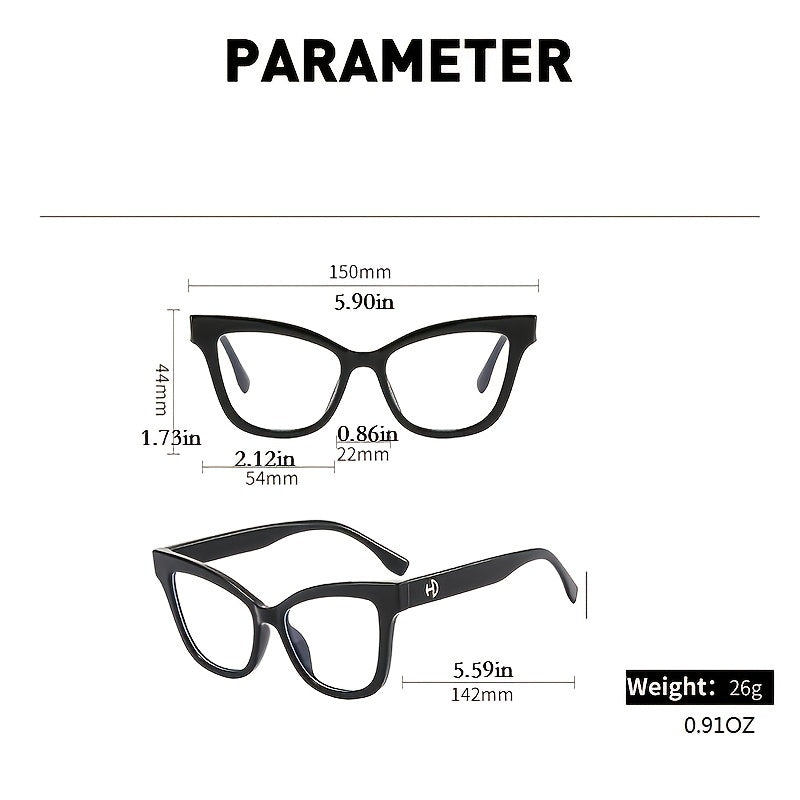 Cat Eye Oversized Spectacles Lenses Light Blocking Glasses Square Frame