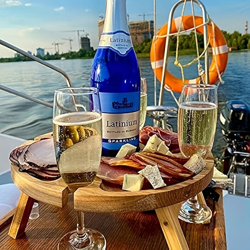 Wooden Folding Picnic Table Wine Glass Holder