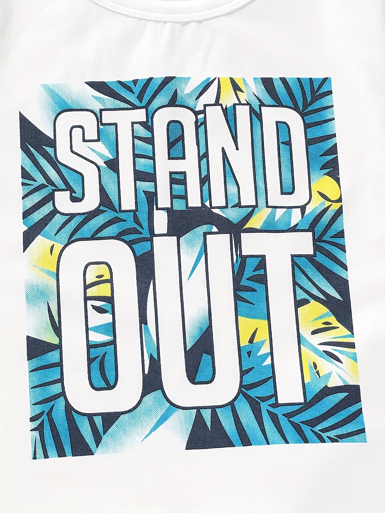 Boys Tropical Leaf & STAND OUT Graphic Print T-shirt & Shorts Set