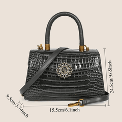 Crocodile Texture Handbag with Metal Clasp for Parties