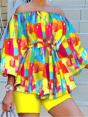 Off Shoulder Top & Shorts Set With Belt