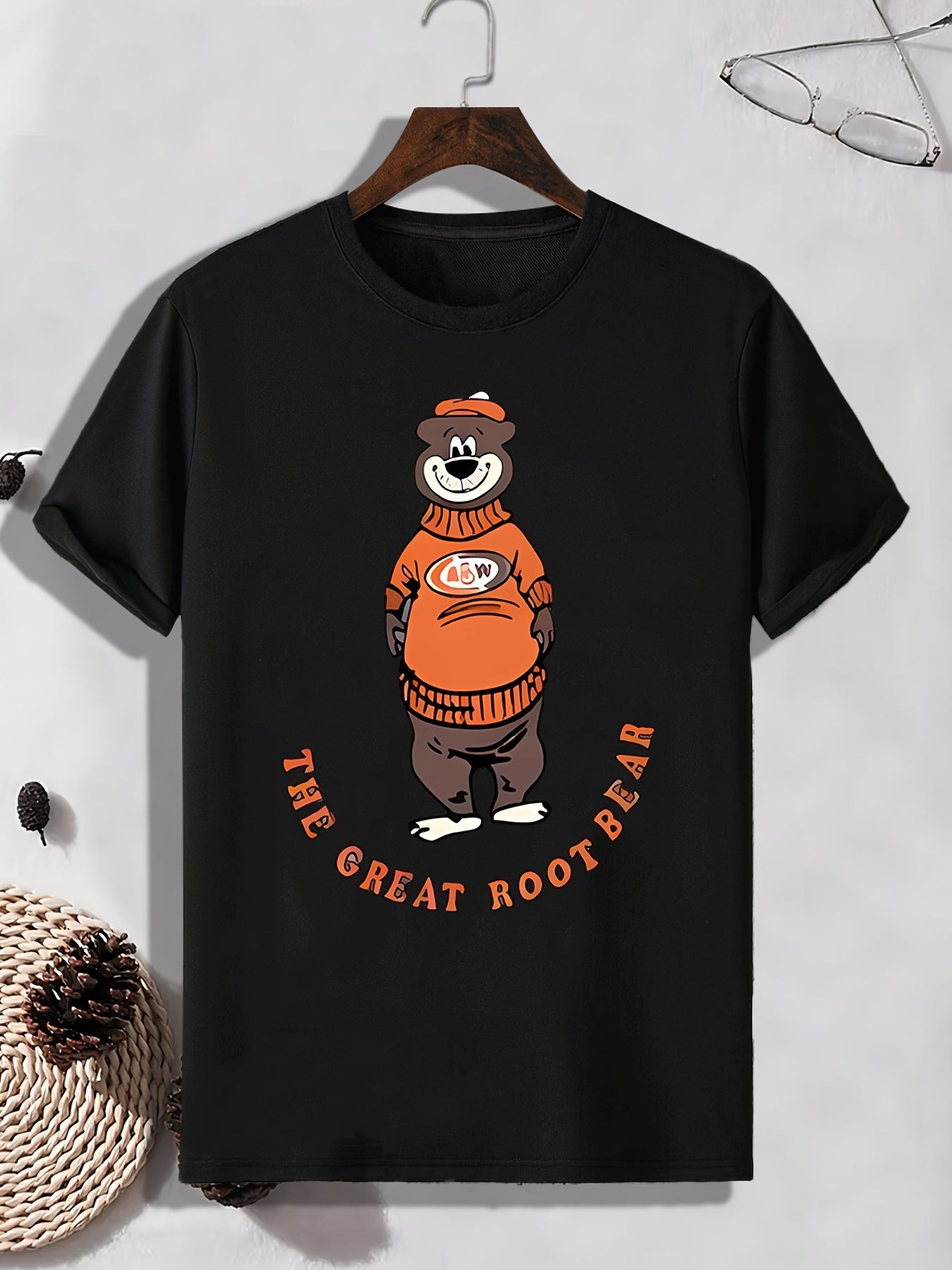 Men's Cartoon Root Bear Pattern T shirt Outdoor Tee