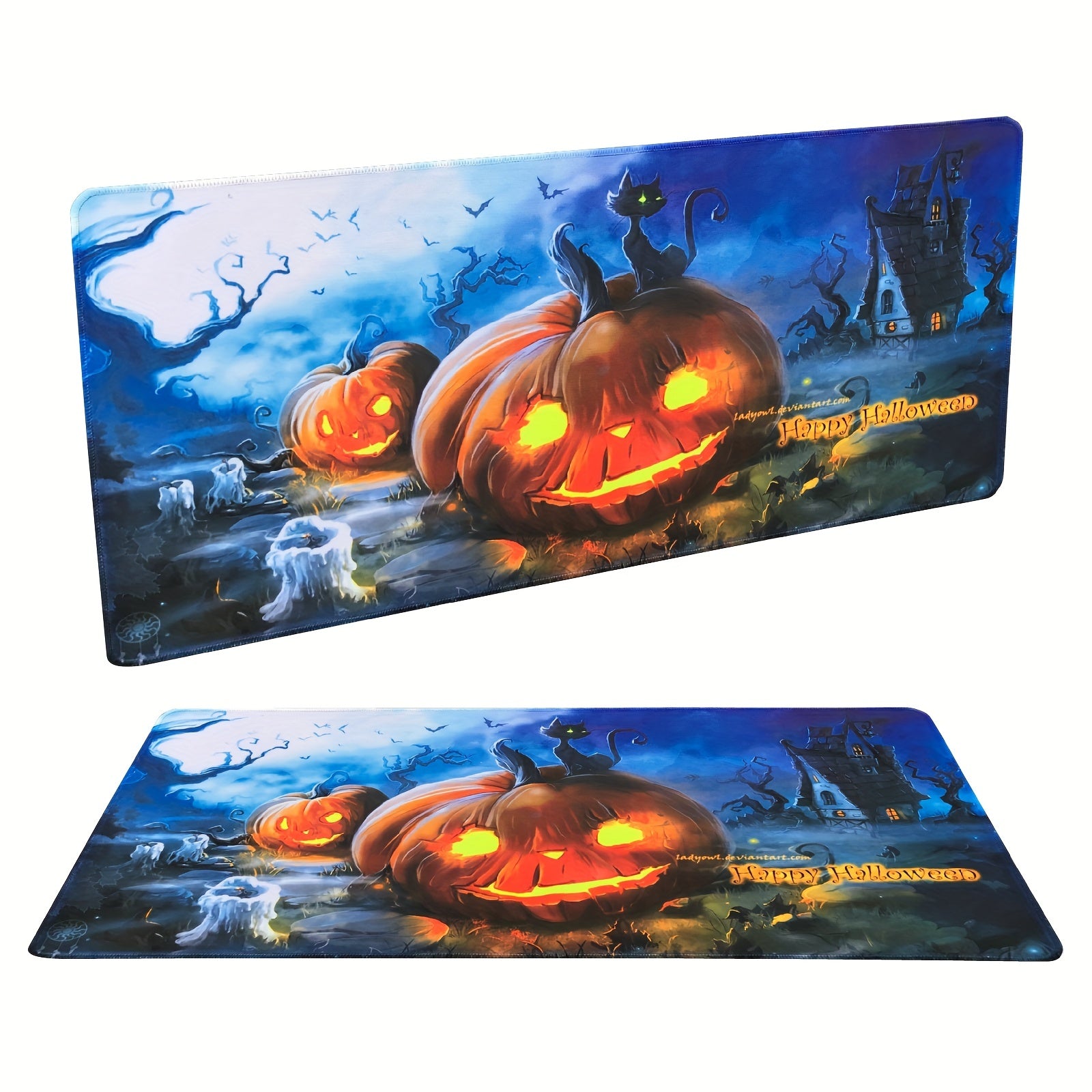 Happy Halloween Pumpkin Ghost And Bats Mouse Pad XL