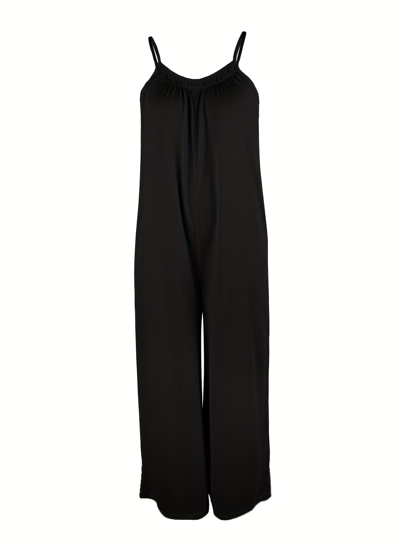 Boho Solid Loose Cami Jumpsuit Casual Crew Neck Wide Leg Mini Strap Jumpsuit