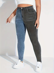 Women's Plus Colorblock Ripped High Rise Stretch Jeans