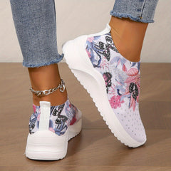 Floral Graphic Slip On Sock Shoes with Rhinestone Detail