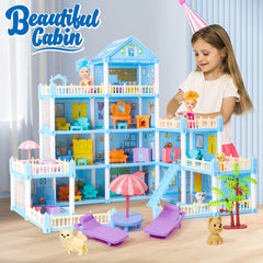 Girls Castle Dollhouse Set with Furniture & Pets for Age 4-10