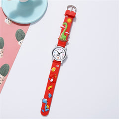 Girls Dinosaur Pattern Watch With Silicone Band