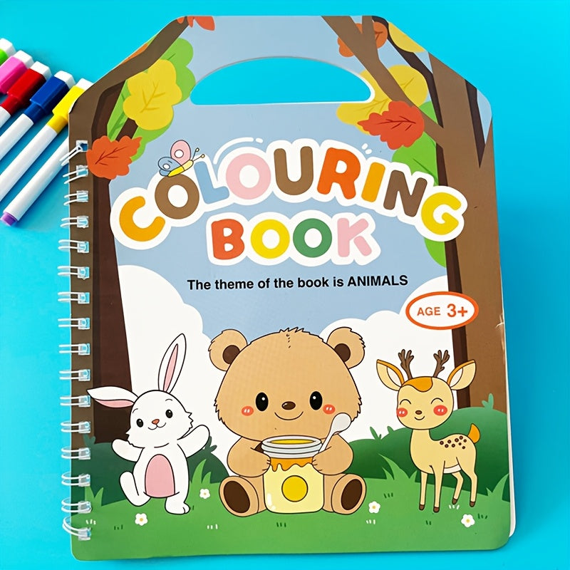 Reusable Animals Coloring Book for Kids with 6 Magic Water Based Markers