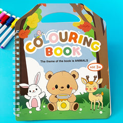 Reusable Animals Coloring Book for Kids with 6 Magic Water Based Markers
