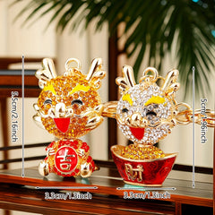 Chinese Dragon Car Key Chain Metal Bag Pendant Keychain Rhinestone Decor