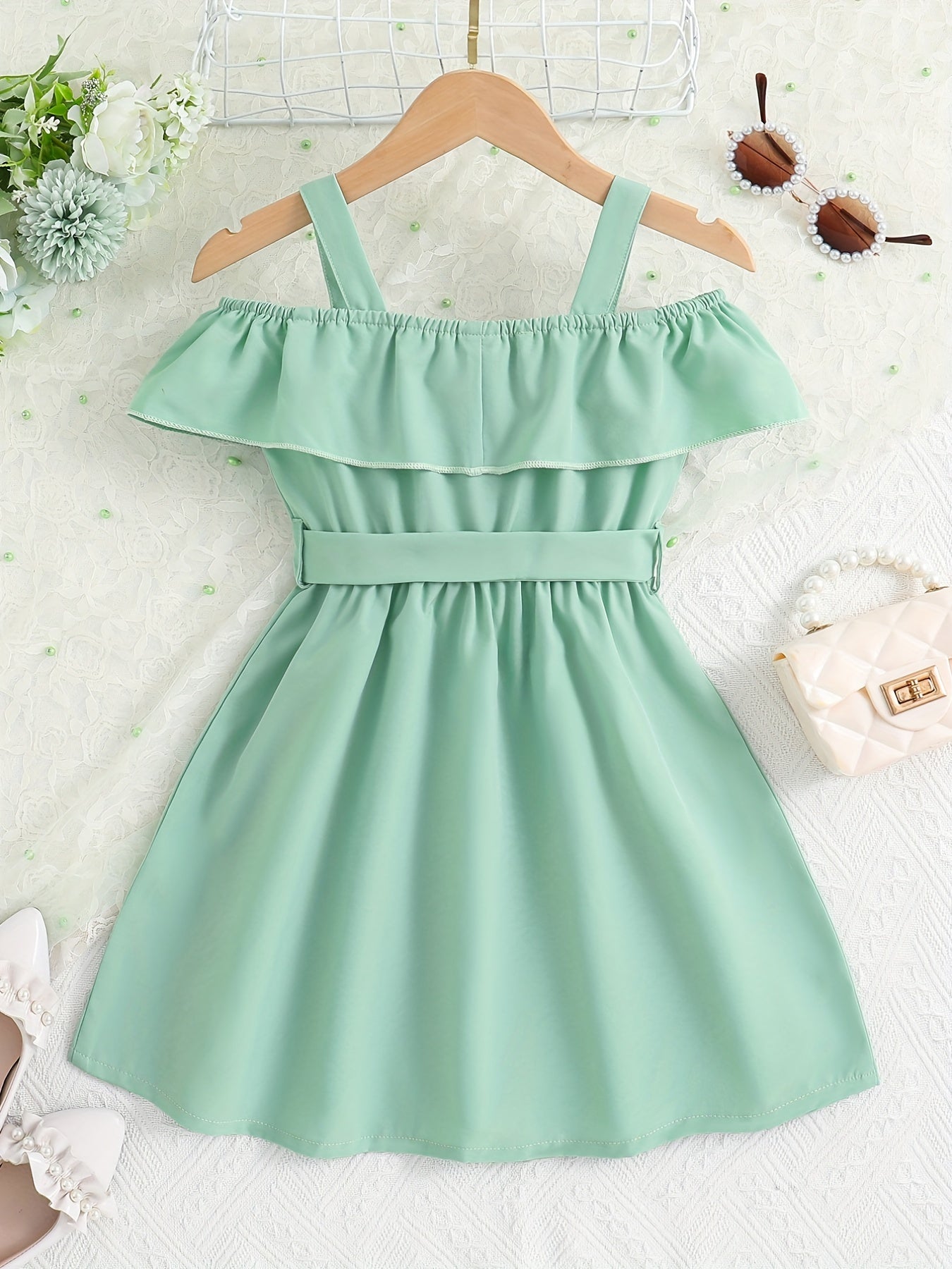 Toddler Girls Ruffle Trim Cold Shoulder Dress For Party Beach Vacation