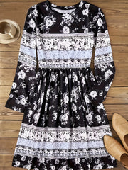 Ditsy Floral Print Long Sleeve Round Neck Dress