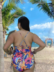 Floral Print Cut Out One Piece Swimsuit