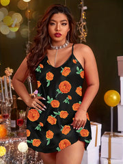 Satin Floral Print V Neck Cami Sleep Dress