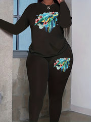 Women's Plus Floral & Turtle Print Tee & Legging Set