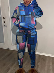 Women's Plus Patchwork Hoodie & Pants Set Two Piece Outfit