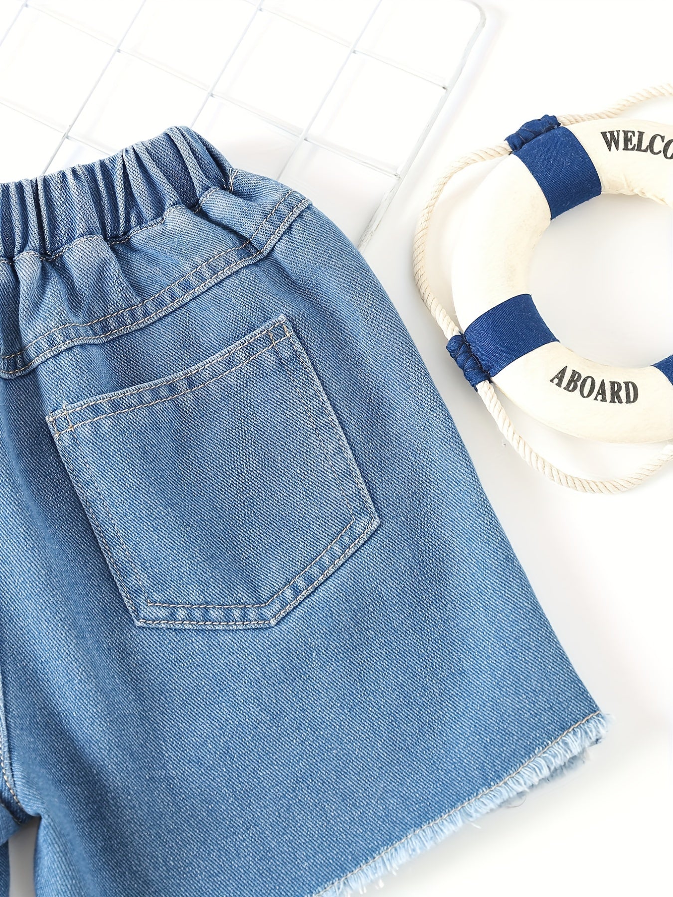 Girls' Ripped Denim Shorts Elastic Waist Summer Shorts