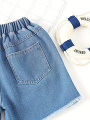Girls' Ripped Denim Shorts Elastic Waist Summer Shorts