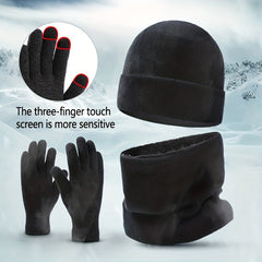 Winter Hat Gloves Scarf Set Plush Fleece Wool Cap