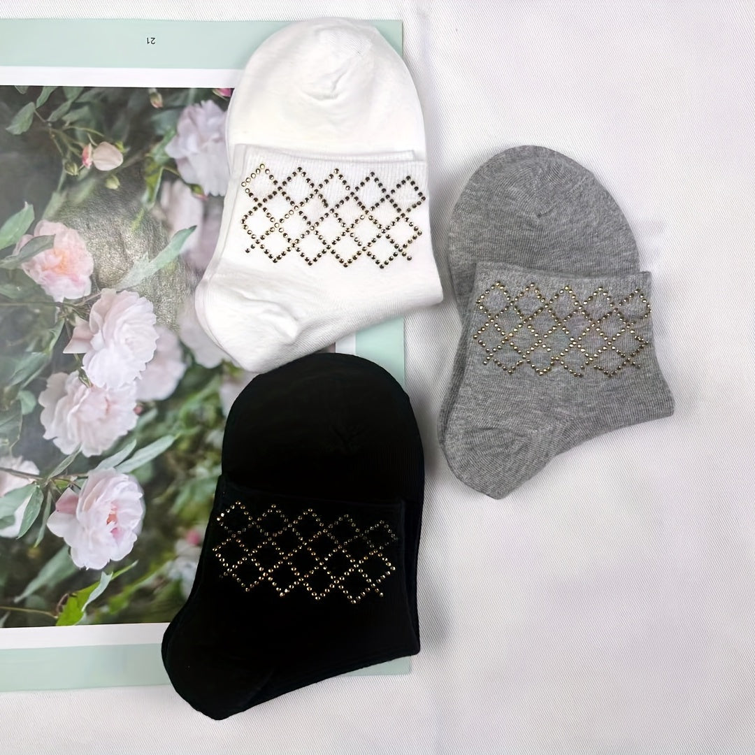 5 Pairs Rhinestone Decor Crew Socks for Women