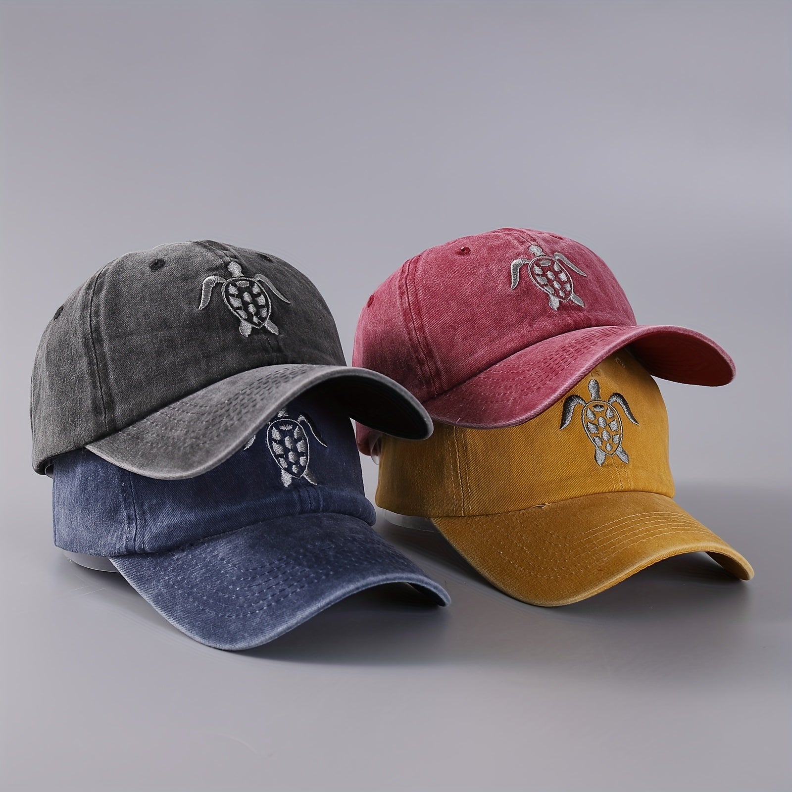 Vintage Washed Denim Baseball Cap Flying Turtle Curved Brim
