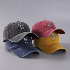 Vintage Washed Denim Baseball Cap Flying Turtle Curved Brim