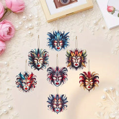7pcs Ball Mask Wooden Charms Carnival Party Decorations Supplies