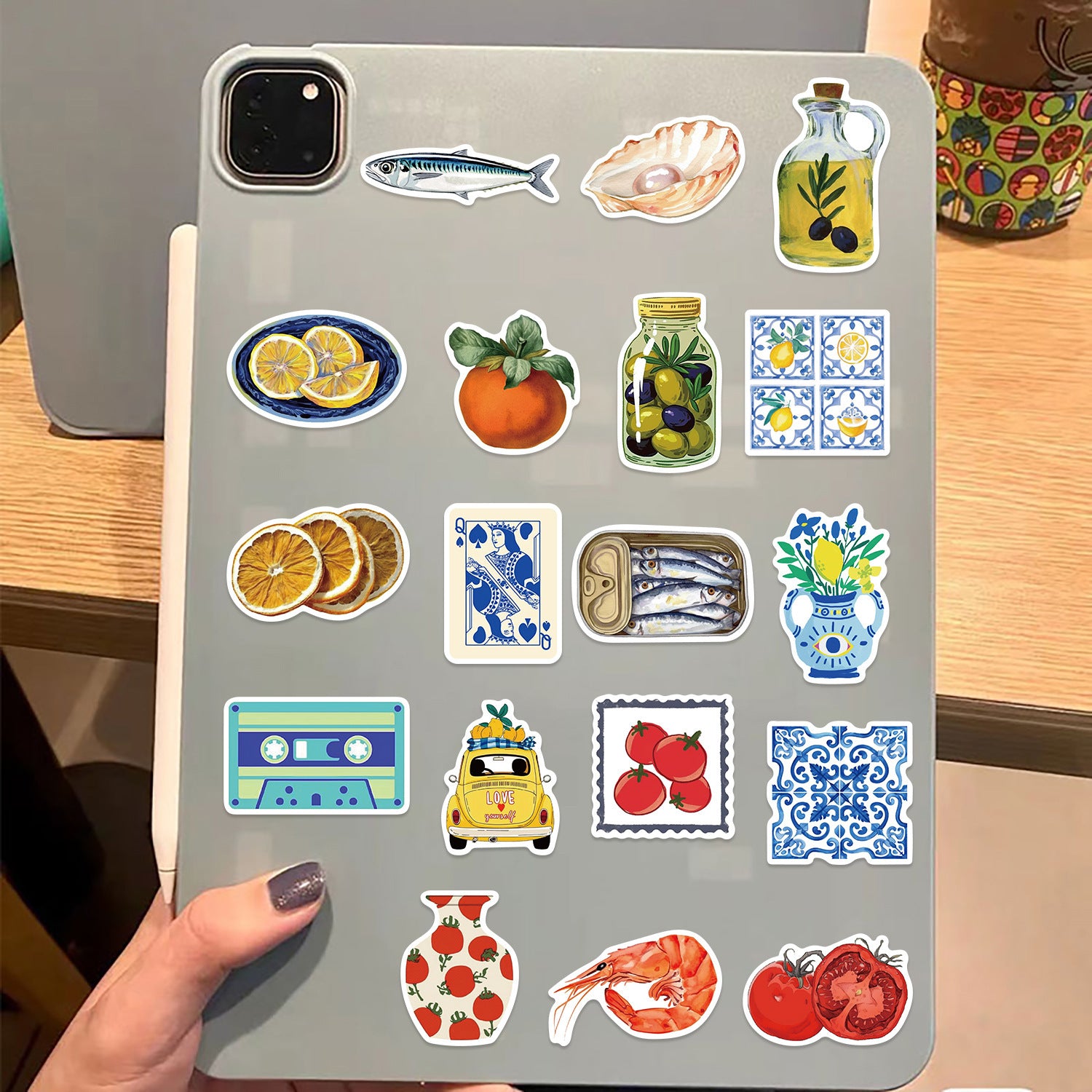 100pcs Mediterranean Food & Sea Life Cartoon Stickers Reusable Vinyl Decals