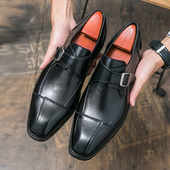 Men's Square Toe Block Dress Shoes Slip On Monk Loafer Shoes