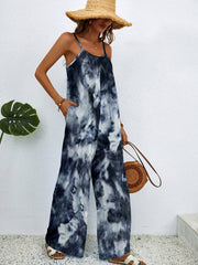 Tie Dye Wide Leg Cami Jumpsuit Crew Neck Sleeveless