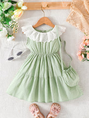 2pcs Baby Girls Eyelet Dress & Bag Set for Summer