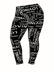 Women's Plus Letter Print High Stretch Leggings