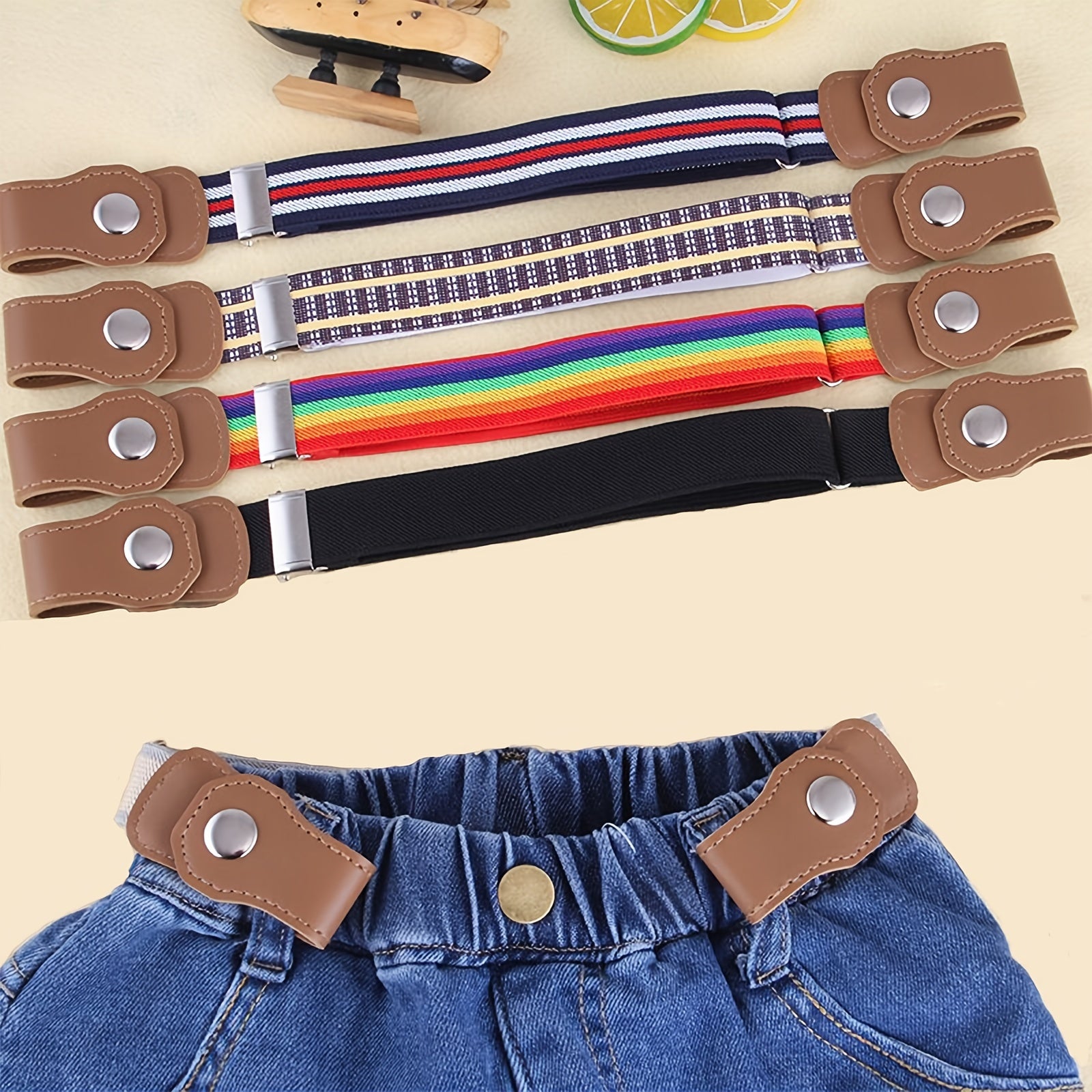 2pcs Kids Adjustable Elastic Belts with Leather Loop