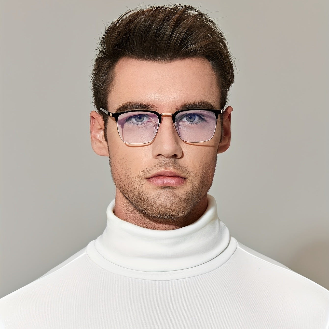 Men's Half Frame Metal Glasses for Formal Occasions