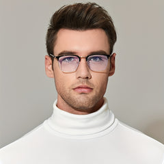 Men's Half Frame Metal Glasses for Formal Occasions