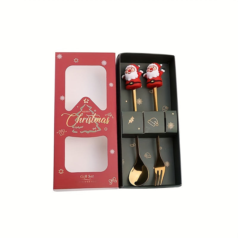 Christmas Coffee Spoon And Fork Set - Tree Santa Claus Stainless Steel