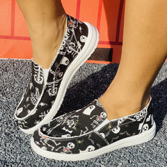 Halloween Style Skull Ghost Low Top Sneakers Lightweight Casual Walking Shoes