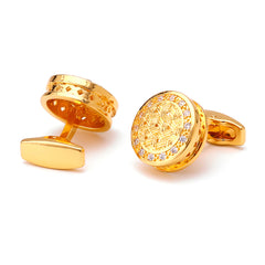 Vintage Golden Round Rhinestone Cufflinks