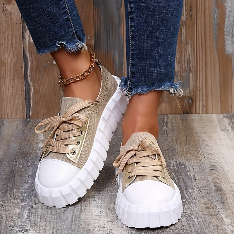 Women's Breathable Platform Sneakers Comfortable Low Top Shoes