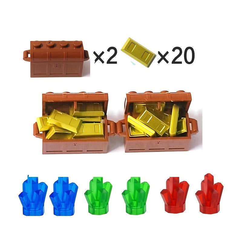 28pcs Building Blocks Set Doll Diamond Brick Toy Treasure Chest Golden Pocket